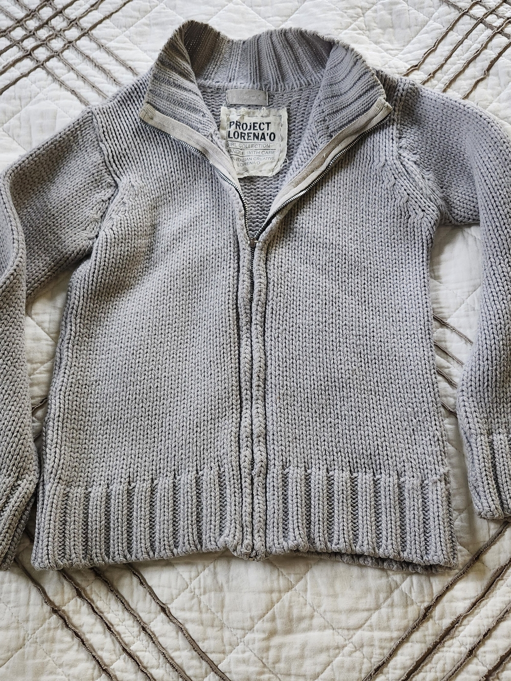 Light Gray Project Lorena'o Zip Knit Sweater, Girl Collection, 100% Italian